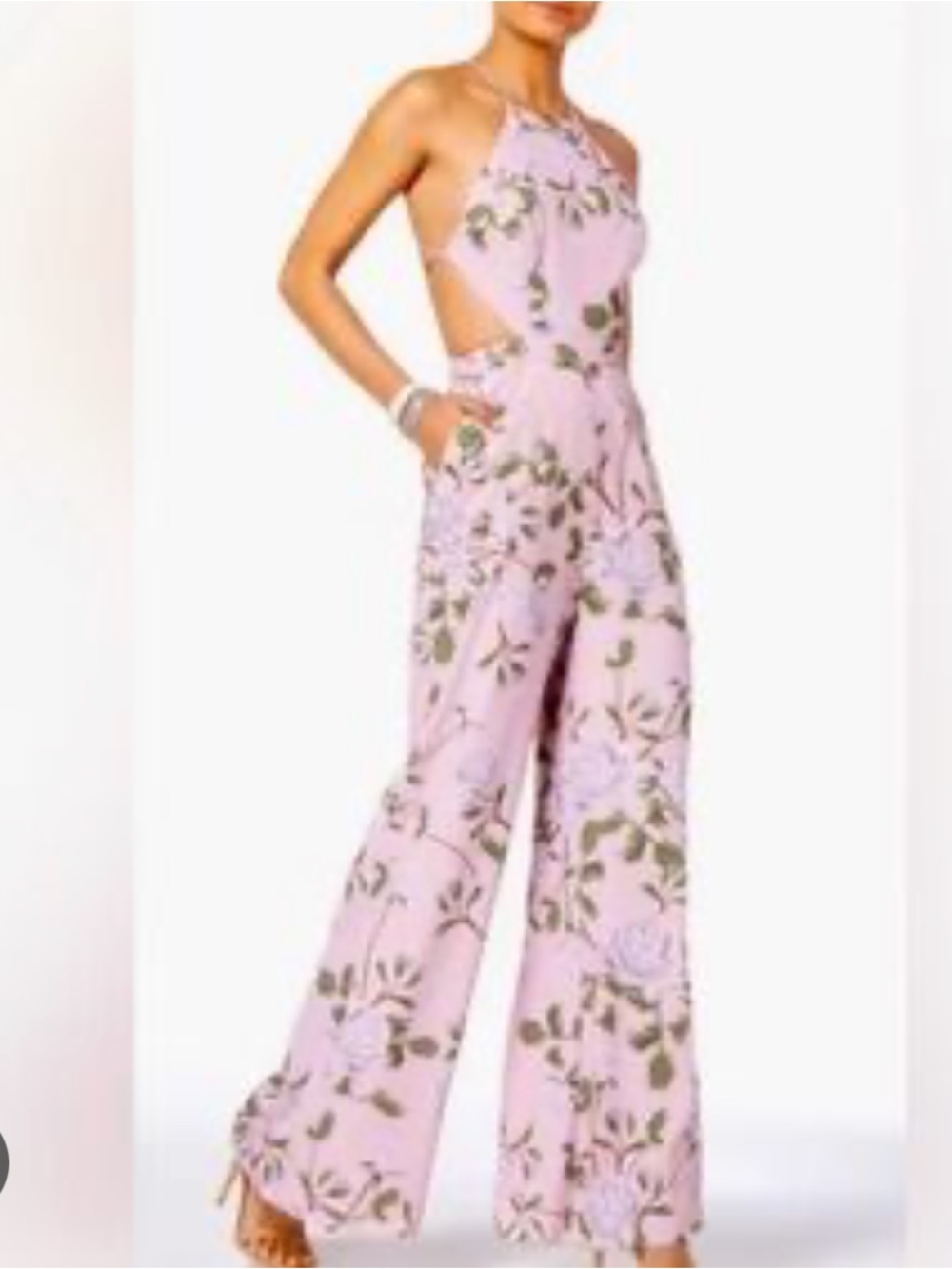 Fame and Partners Sz 14 Jumpsuit Floral Halter Backless Wide-Leg Wedding Boho